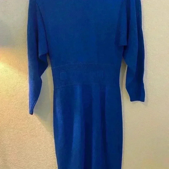 Vintage St. John By Marie Gray Knit Cobalt Blue Button Front Midi Dress Size 8 - Picture 9 of 11